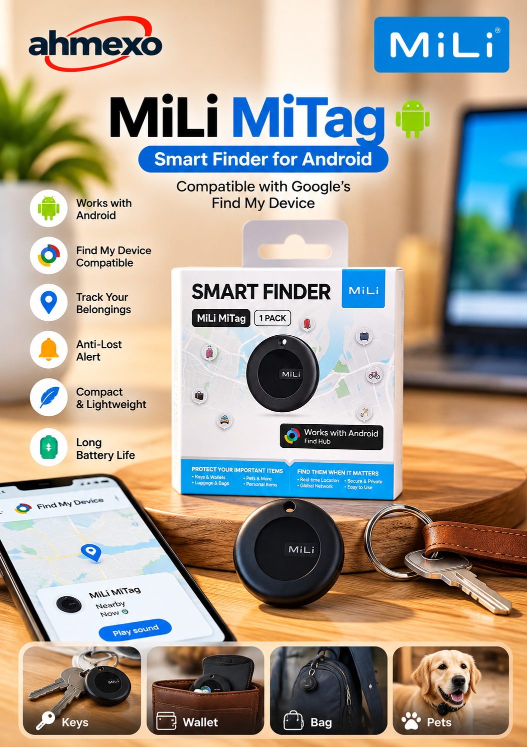 MiLi MiTag Smart Finder for Android – Google Find My Device Compatible